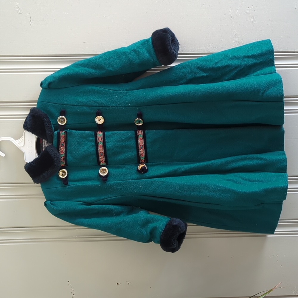 Vintage Rothschild Victorian Faux Fur Green Girl Coat